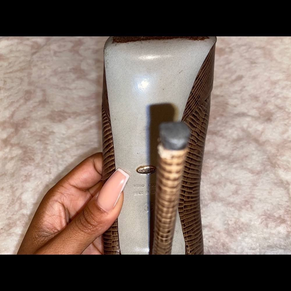 Brown Python Sergio Rossi Peep Toe Leather Pumps - image 8